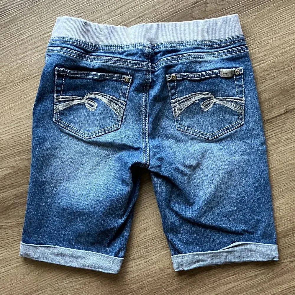 Justice Knit Waist Distressed Denim Shorts Size 16